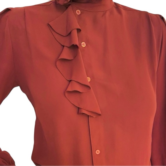 Rust Orange Ruffled Collar Blouse - Picture 2 of 5